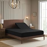 Split Head King Sheets Set for Adjustable Beds 4 Piece Flex Top Bed Sheets &ndash; Deep Pocket Split Top Fitted Sheet with Built-in Corner Straps, Luxury Soft Cooling Bedding, Wrinkle Resistant, Black
