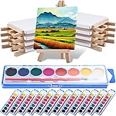Outus 12 Set Valentine's Day Watercolor Painting Kit Mini Canvas Easel 8 Colors with 4 x 4 Inch Canvas Easels Washable Watercolor Kids Paint for School Birthday DIY Painting Art Party Favor Supplies