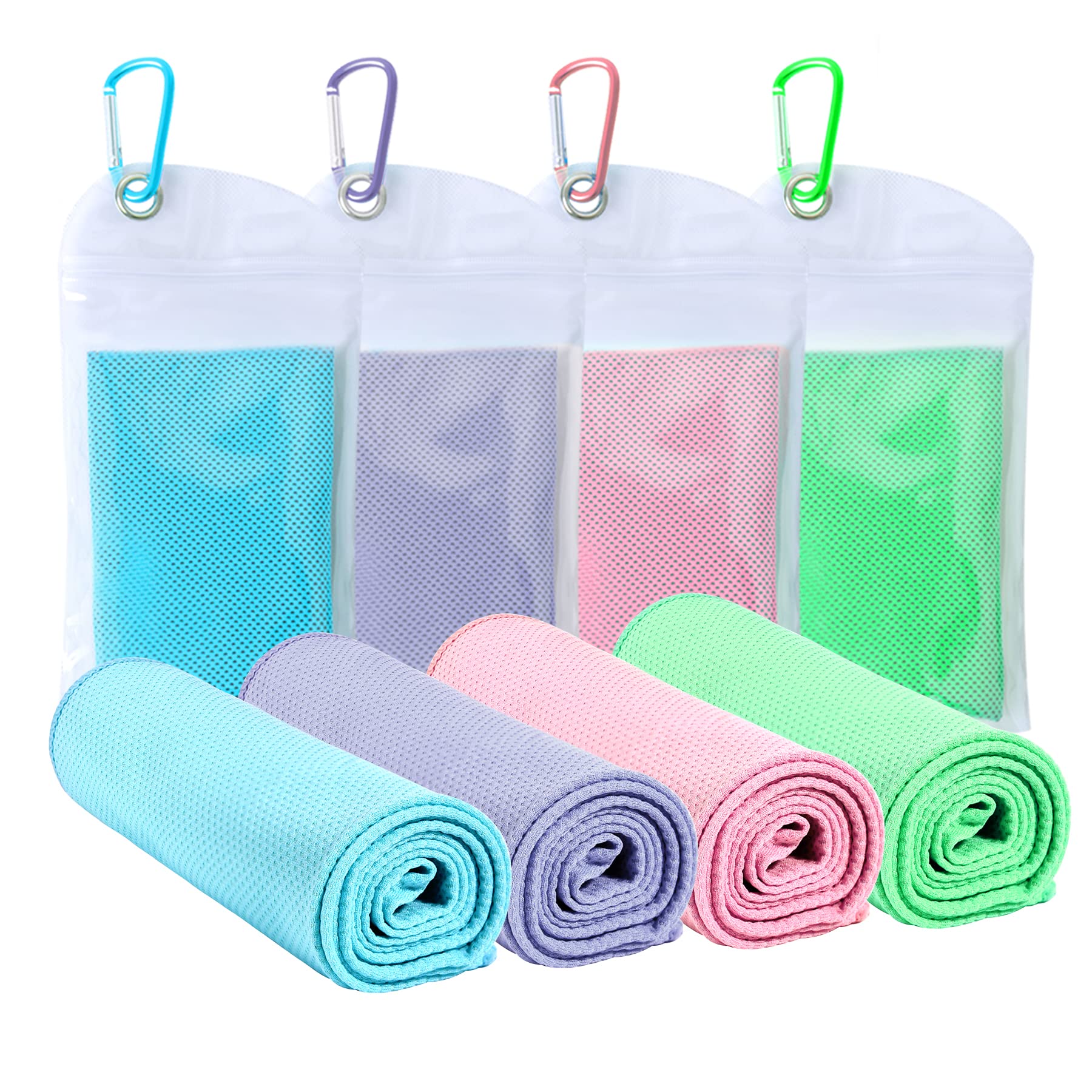 SZELAM 4 Packs Cooling Towel (40''x12''),Ice Towel,Soft Breathable Instant Towel, Macaron Mint Green,macaron Pink, Macaron Lavender,macaron Blue (HLXUK230323CT-FT01)