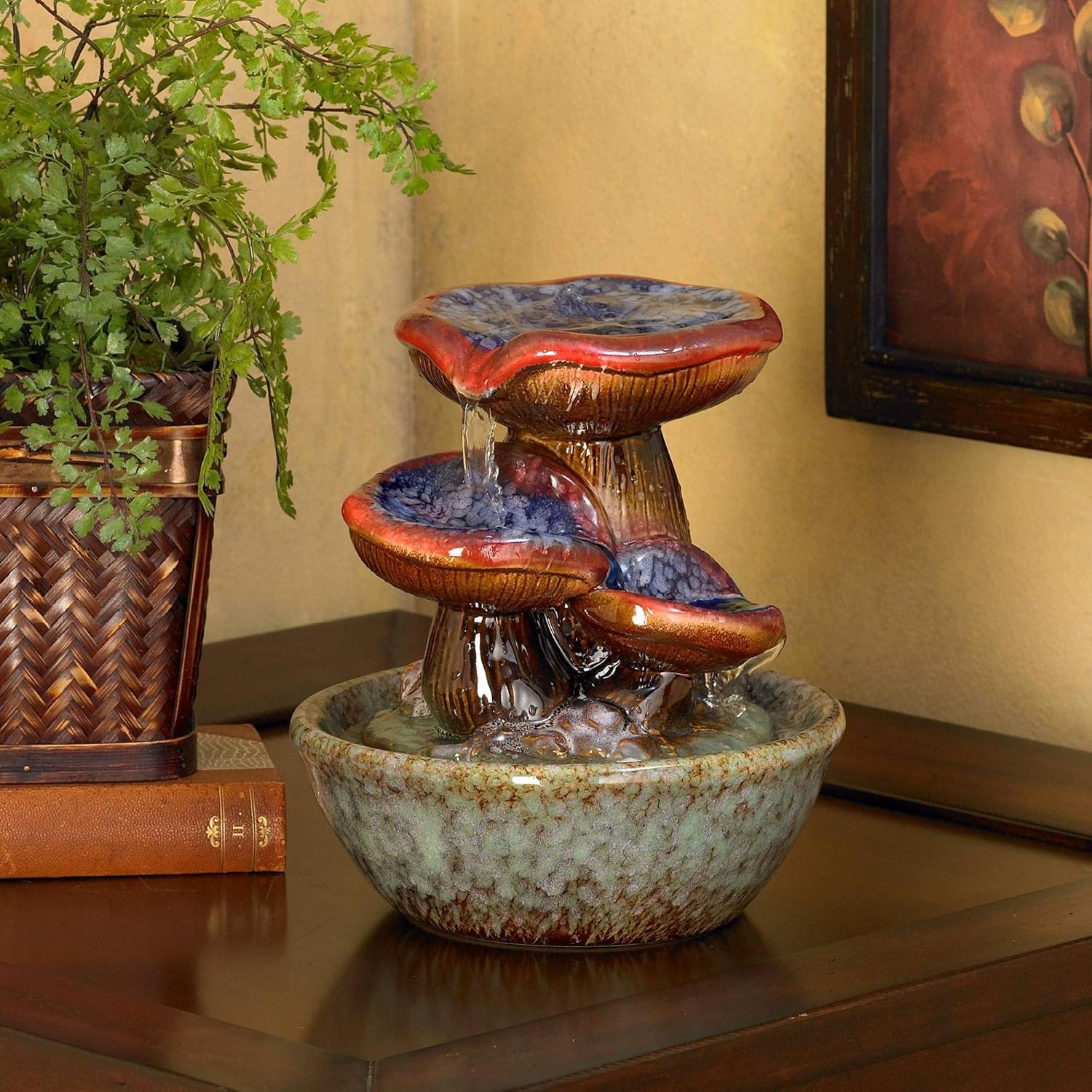 Indoor Fountains & Accessories - Toadstool Rustic Zen Indoor Cascading Small Tabletop Water Fountain 3-Tier Ceramic 9 1/4