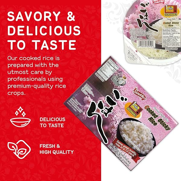 SHIRAKIKU DRIED GRAINS & RICE – JAPANESE STYLE SHORT GRAIN STICKY WHITE RICE – PREMIUM QUALITY MICROWAVABLE READY TO EAT COOKED SUSHI RICE, 7.4 OUNCE (PACK OF 12)