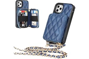 ShunJieTech for iPhone 11 Pro Max Case,for iPhone 11promax Wallet Case with Card Holder,Crossbody Chain Purse Wrist Handbag Strap Leather Cover Case [Card Slots][Coin Zipper Pocket](6.5")-Blue
