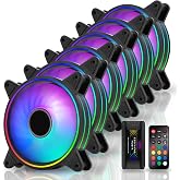 EZDIY-FAB Moonlight 120mm RGB Case Fan, 6 Pack, ARGB, Aura SYNC, Speed Control, 26.16 CFM, Desktop Compatible