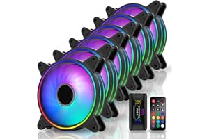 EZDIY-FAB Moonlight 120mm RGB Case Fan with Fan Hub X and Remote,Motherboard Aura SYNC,Speed Control,ARGB Fan for PC Case Desktop-6 Pack