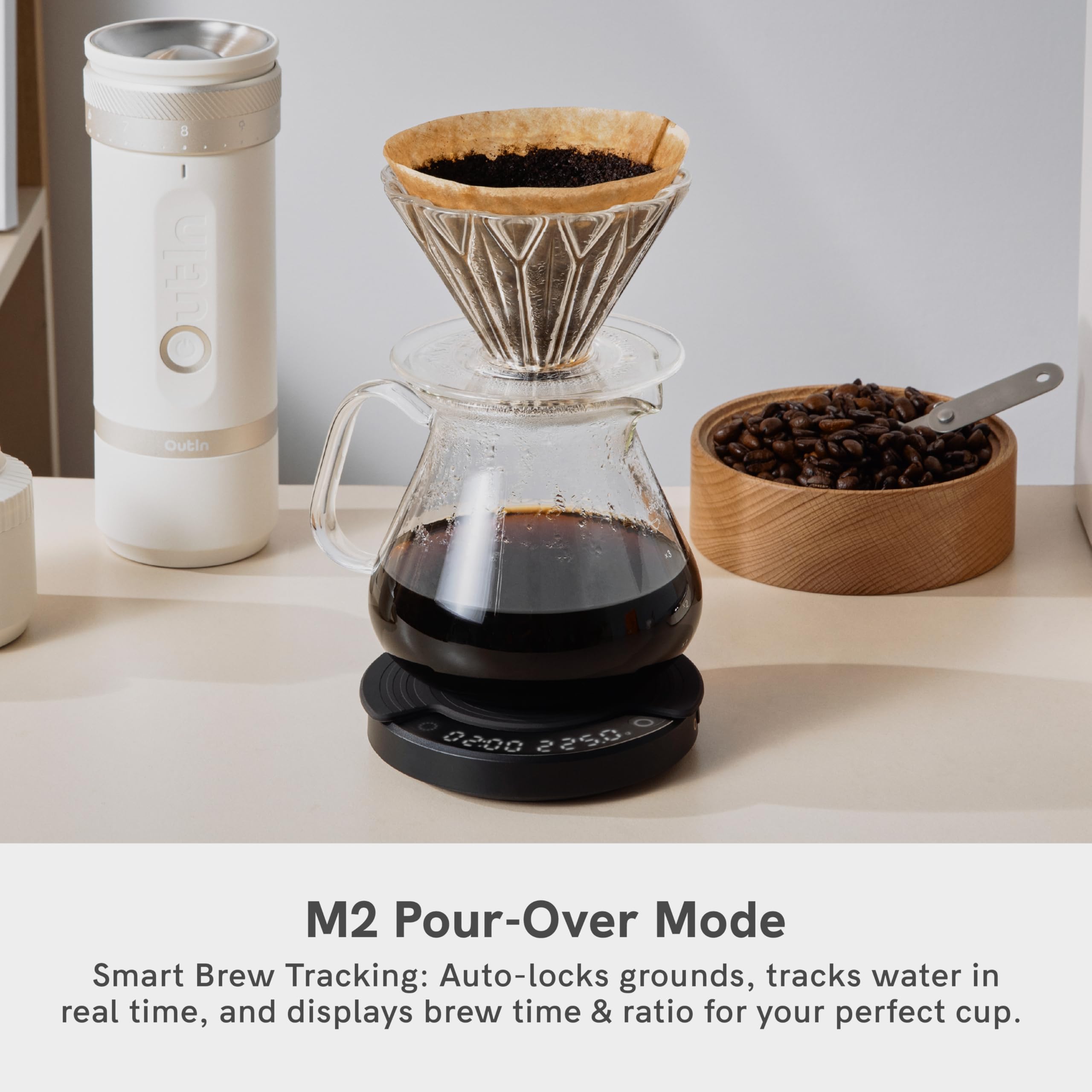 OutIn Claro Tragbare Kaffeewaage mit Timer - Digitale Espresso Waage 2kg/0,1g, Mini Kaffeewaage Inklusive Schutztasche,Wiederaufladbare Küchenwaage für Pour Over & Kaffeezubereitung 6