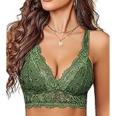 Avidlove Bralettes for Women Lace Bra Wireless Unpadded Bras Racerback Tops Soft Cami Sexy Strappy Everyday Lingerie Grass Green