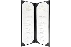 Goodsmart Columbia Casebound Menu Covers – 5-Pack, Black Premium Faux Leather Restaurant Menu Holders, 4.25" x 14", 2-View with Interior Album Corners