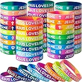 QEERBSIN 100-pack-“Jesus Loves Me” Silicone Bracelets-affordable Inspirational Bracelets Christian gifts- soft and flexible-perfect for church events，Daily Wear.