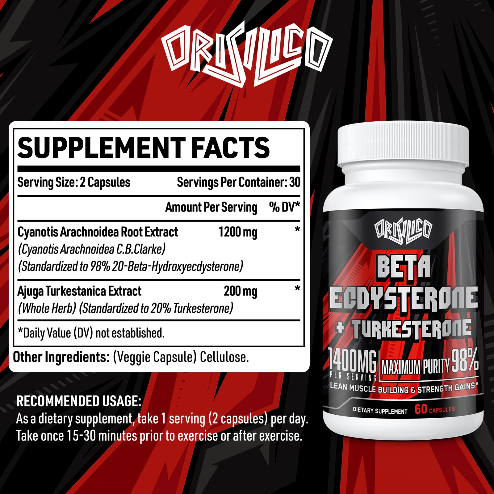 1400mg Beta Ecdysterone and Turkesterone Supplements, Maximized 98% Beta Ecdysterone & 20% Turkesterone Extract for Muscle Mass,Strength, Protein Synthesis, 120 Capsules