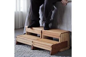 unununu 32" Wooden Two Step Stool for Adult & Kid, Wider, Deeper & Safer Bedside Steps, Anti-Slip. Riser 2-Step Spa & Hot Tub Stairs for Pool, Heavy Duty for Kitchen, Bathroom, Closet, High Bed Step