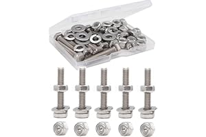 binifiMux 1/4-20 x 1 Hex Bolts Screws, with 1/4-20 Nylon Inserted Lock Nuts / 1/4 Washers / 1/4-20 Hex Nuts, 304 Stainless Steel /A2-70, Silver Tone, 50pcs