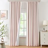 WEST LAKE Bailey Pinch Pleat Full Blackout Curtains 90 Inches Long | Pink Linen Textured Room Darkening Drapes with Back Tab for Girls Room Bedroom,Rustic Window Treatment,40"Wx90"Lx2