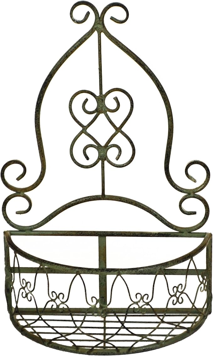 east2eden Large Rustic Green Metal Garden Flower Plant Pot Holder