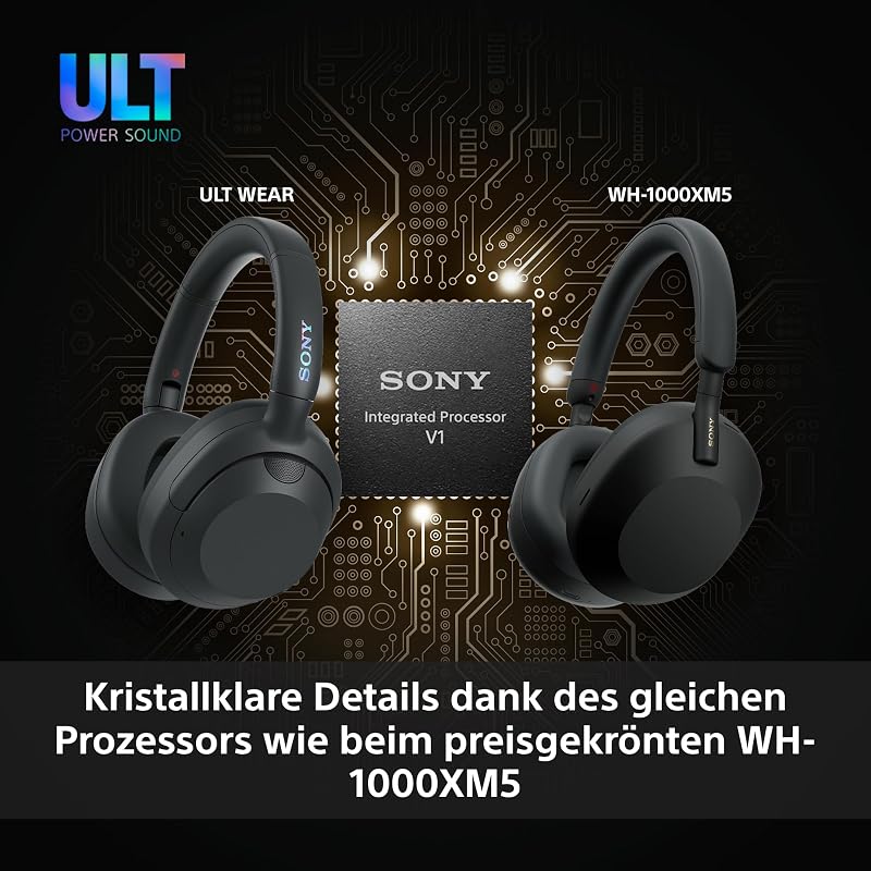 ULT WEAR - Kabellose Kopfhörer mit Noise Cancelling, ULT Power Sound, ultimativer Deep Bass, selbem Prozessor wie WH-1000XM5, klare Anrufe, 30 Stunden Akkulaufzeit, iOS und Android - Schwarz