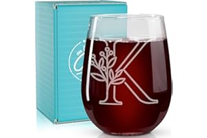 On The Rox Drinks Monogrammed Gifts For Women and Men - Letter A-Z Initial Engraved Monogram Stemless Wine Glass - 17 Oz Personalized Wine Gifts For Women and Men (K)