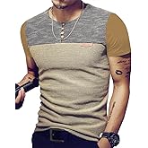 LOGEEYAR Mens Slim Fitted Casual Short Sleeve Button T-Shirts Contrast Color Stitching Tees Tops