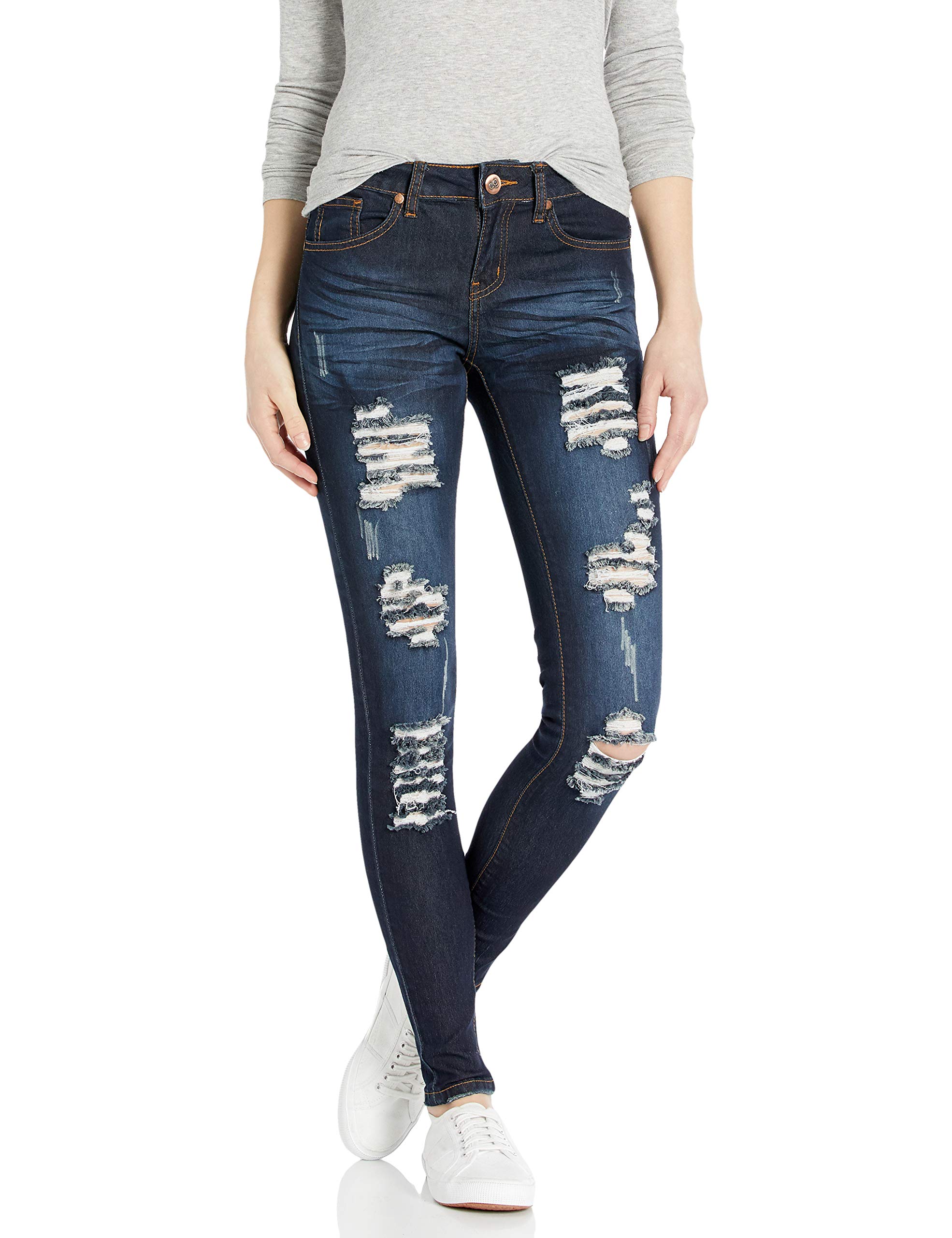 V.I.P.JEANS Women's Skinny Ripped Distressed Denim Pants Cute Stone Washed