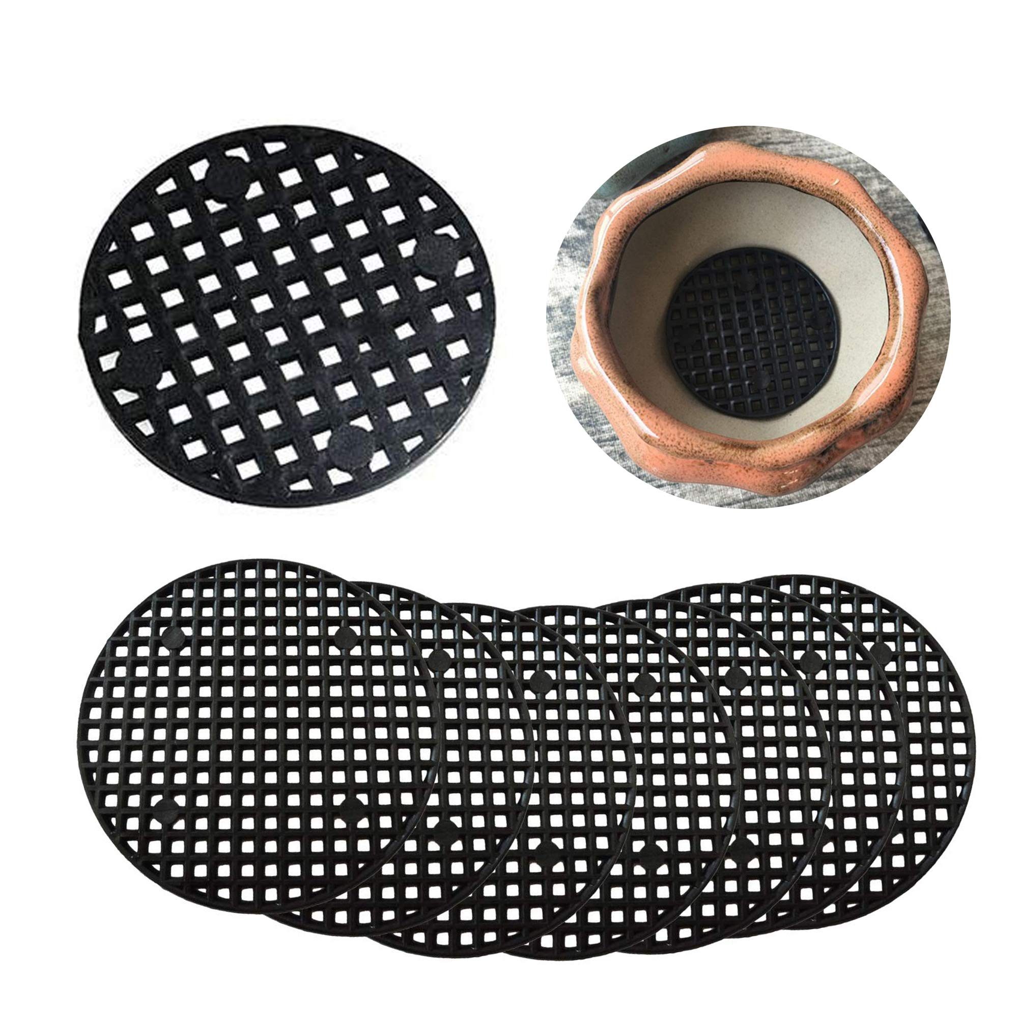 Schneespitze 30 Pcs Flower Pot Hole Mesh Pad,Round Pot hole grid Grid Pad Bottom Mat Plant Drainage Screens Breathable Gasket Bonsai Mat Prevent Soil Loss-7.5cm