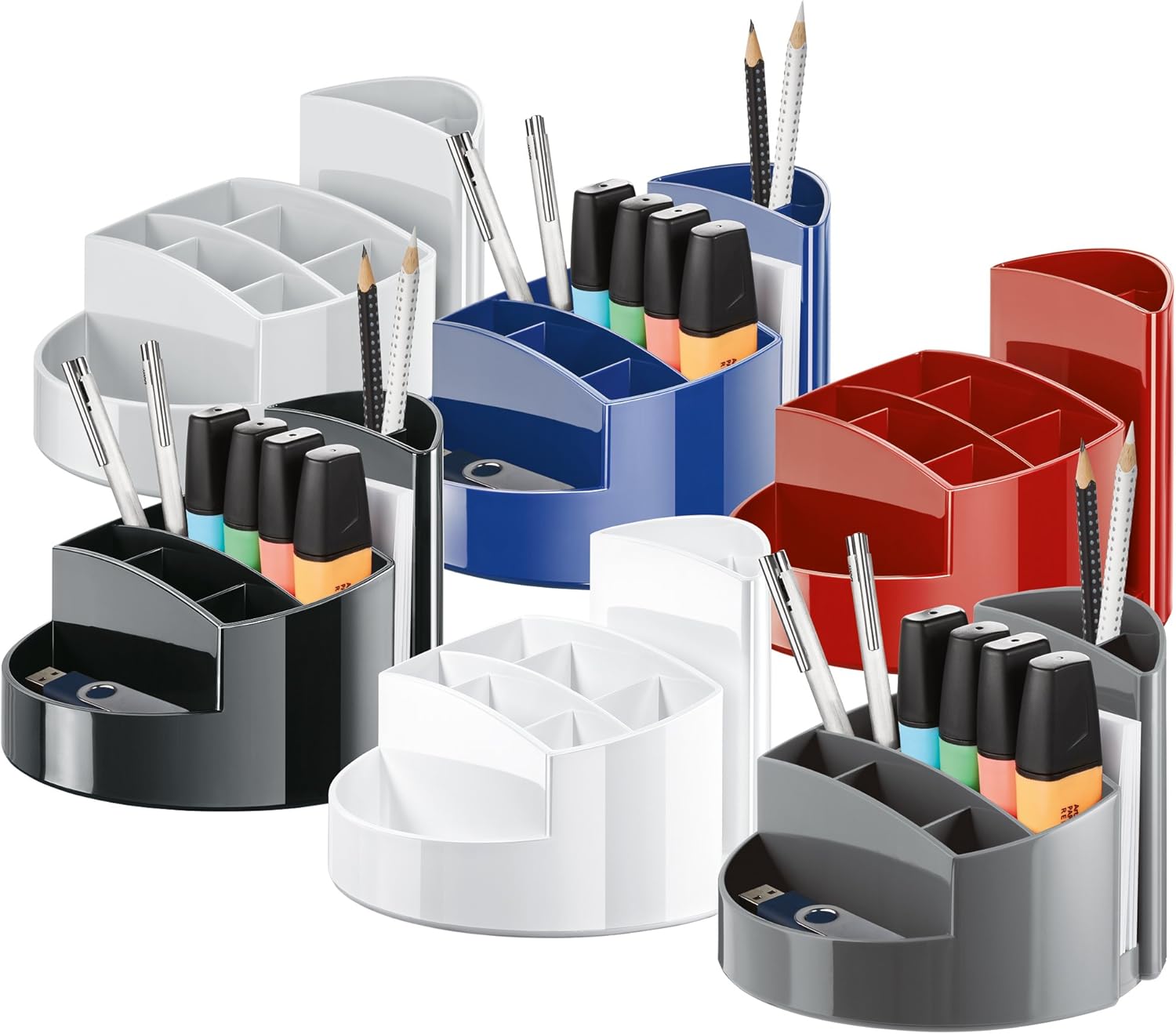 HAN 17460-14, RONDO Desk tidy. Elegant, glossy, premium quality with 9 compartments, blue, 140x140x109mm - Image 4