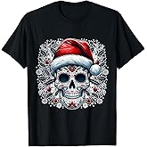 Merry Christmas Sugar Skull Santa Hat Family Xmas T-Shirt