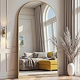 Prywot Arched Full Length Mirror, 71"x30" Free Standing Floor Mirror, Modern Full Body Mirrors with Stand, Wall Mirrors with Aluminum Alloy Frame for Bedroom,Living Room, Gold