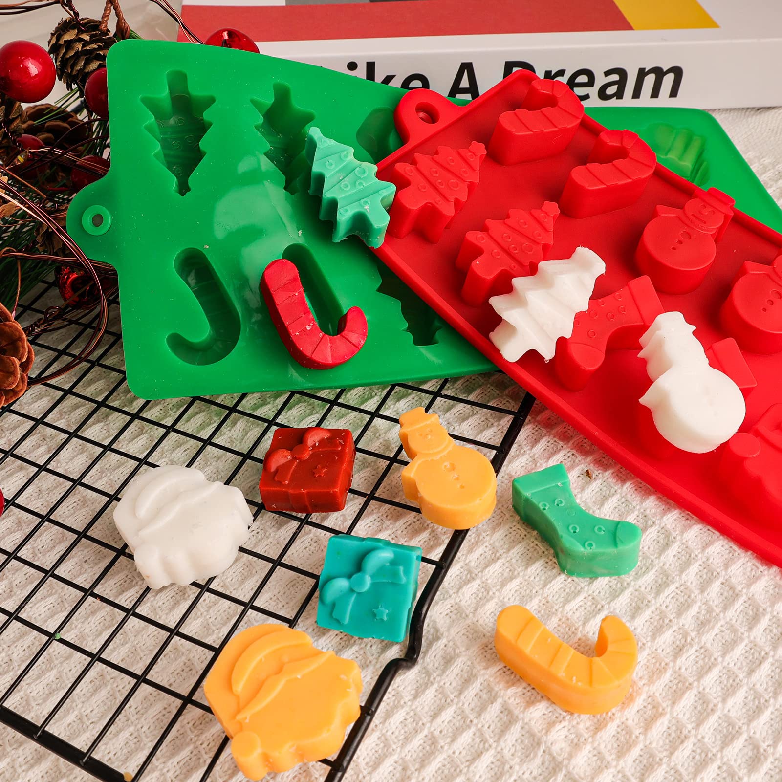 Christmas Silicone Molds Christmas Chocolate Mold Candy Molds for Baking Sweet Treats,Cake Xmas Gift Handmade Soap Candles with Shape of Christmas Tree Santa Head for Christmas Party, Home Baking