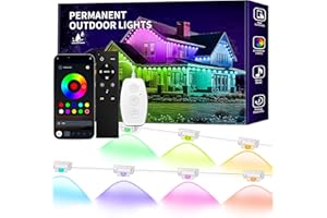 KSIPZE Permanent Outdoor Lights Waterproof IP67, Smart RGB+IC Eaves LED Lights with App & Button Control, 200+ Dynamic Scene Modes for House Roof, Garden, Christmas, Party Decor