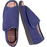 Men's Wide Furry 80-D Memory Foam Diabetic Slipper with Adjustable Closures, Wide Width Warm Plush Fleece Arthritis Edema Swollen Diabetic House Shoes Machine Washable w/Anti Slip Sole
