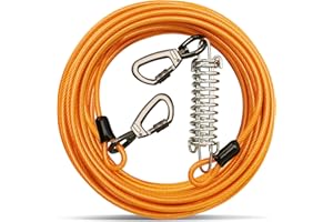 AYIFFWTEO Tie Out Cable with Spring for Dogs,10/20/30/ 50FT Long Dog Leash,Dog Runner for Yard Heavy Duty, Dog Chains for Outside, Sturdy Long Line Lead for Dogs Training Outdoo(Orange,20ft)