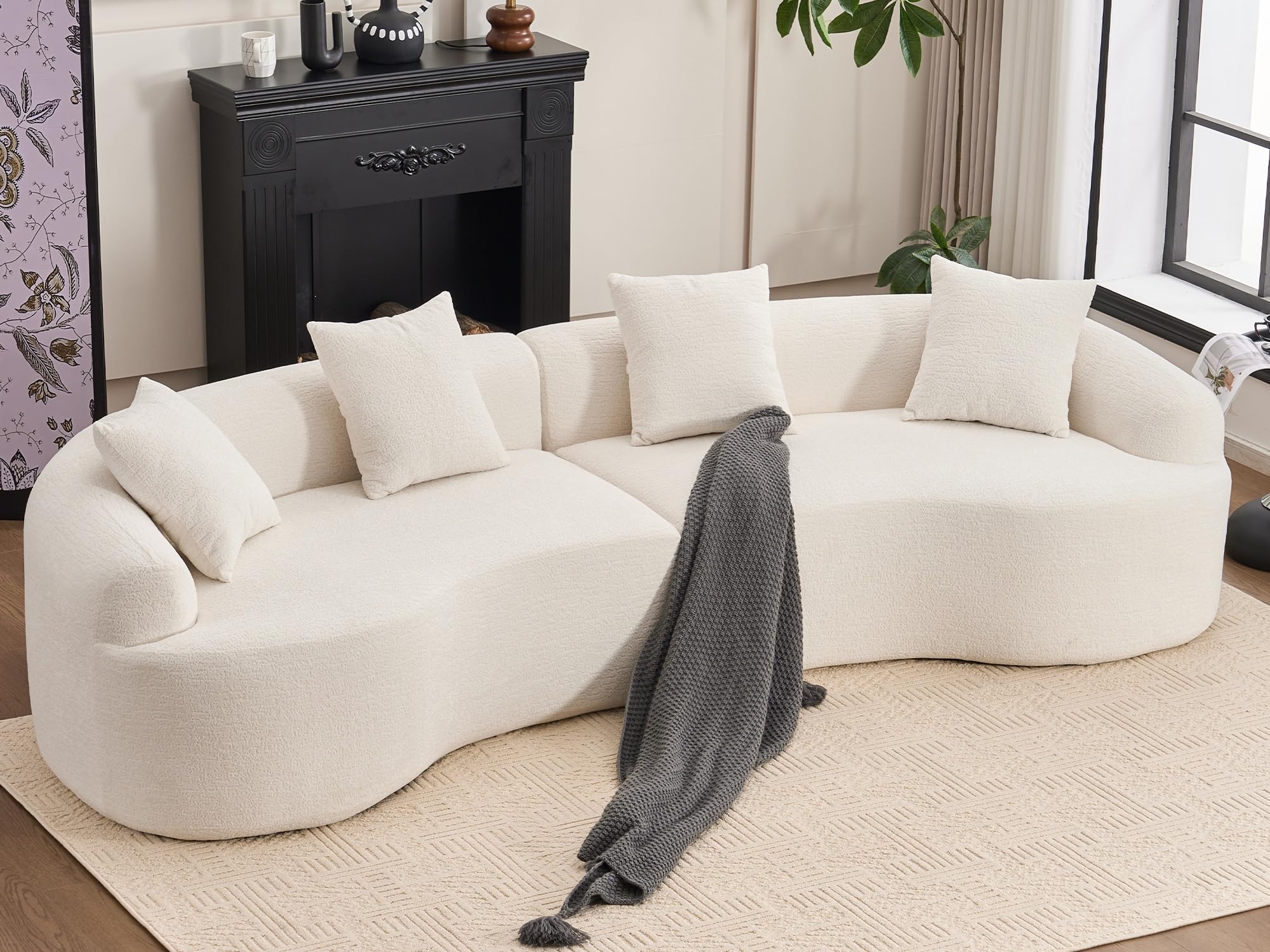 Photo 1 of ***DIFFERENT TEXTURE, VIEW IMAGE*** KEIKI Curved Chenille Modular Sectional Couches with Pillows, 4 Seater Oversized Upholstered Luxury Plush Cloud Sofa for Living Room Apartment, halfCompression Sponge,