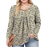 VISLILY Womens-Plus-Size-Dressy-Tops Trendy Keyhole Crewneck T Shirts Casual Long Sleeve Tunics Flowy Pleated Blouses XL-5XL