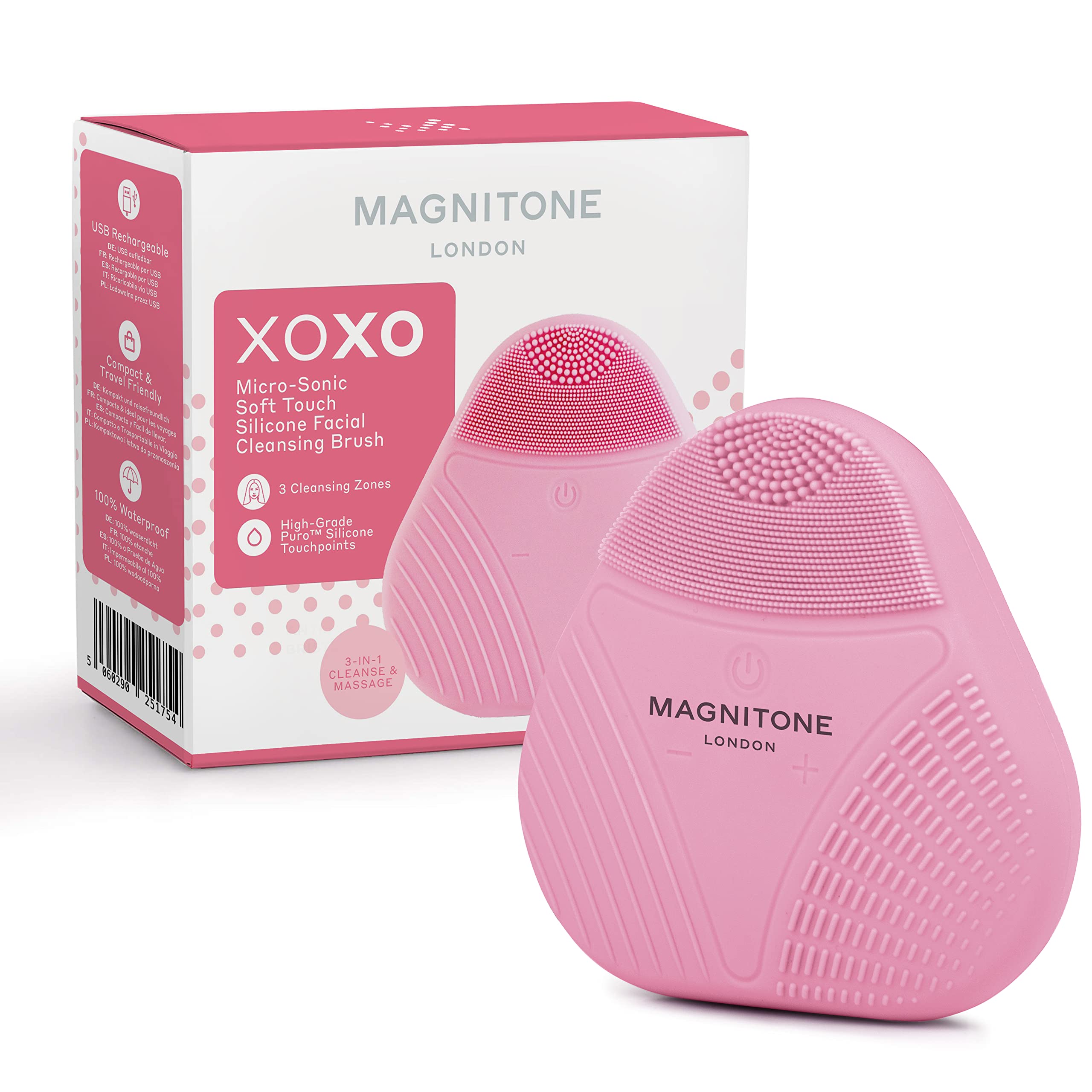 Magnitone Xoxo Micro-Sonic Softtouch Silicone Facial Cleansing Brush, Pink