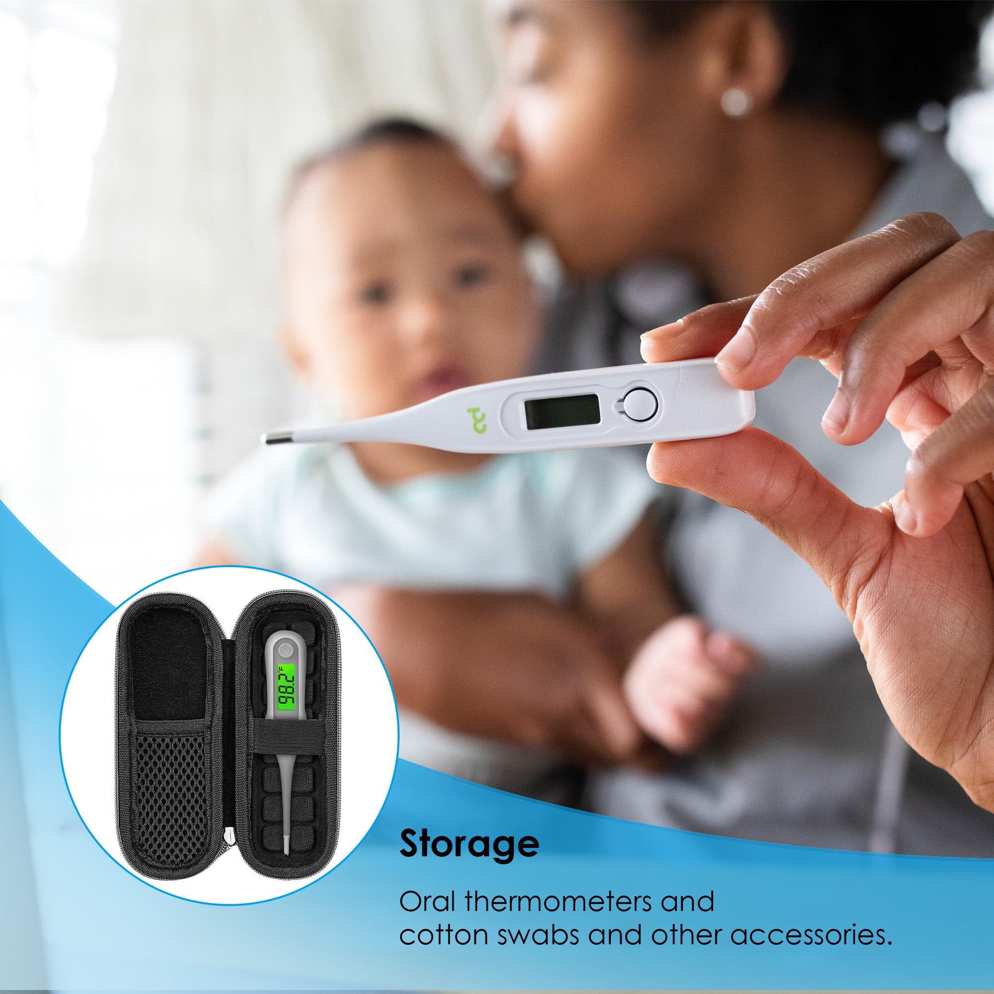 TOCCOOL Oral Thermometer Case & Digital Oral Temperature Bag, Sturdy Storage Box Compatible with Boncare/Rongfeng/iProvèn(EVA, Earthquake Protection, Only Case)