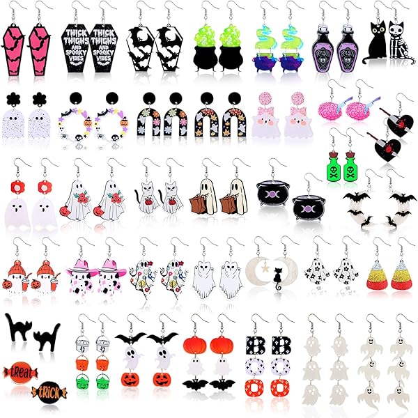 Tudomro 9 Pairs Fall Earrings Set - Pumpkin, Maple Leaf & Ghost Designs For Halloween & Thanksgiving