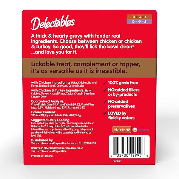 HARTZ DELECTABLES GRAVY NON-SEAFOOD LICKABLE WET CAT TREAT & FOOD TOPPER, CHICKEN FLAVOR VARIETY, 12 PACK, 1.40 OUNCE (PACK OF 12)