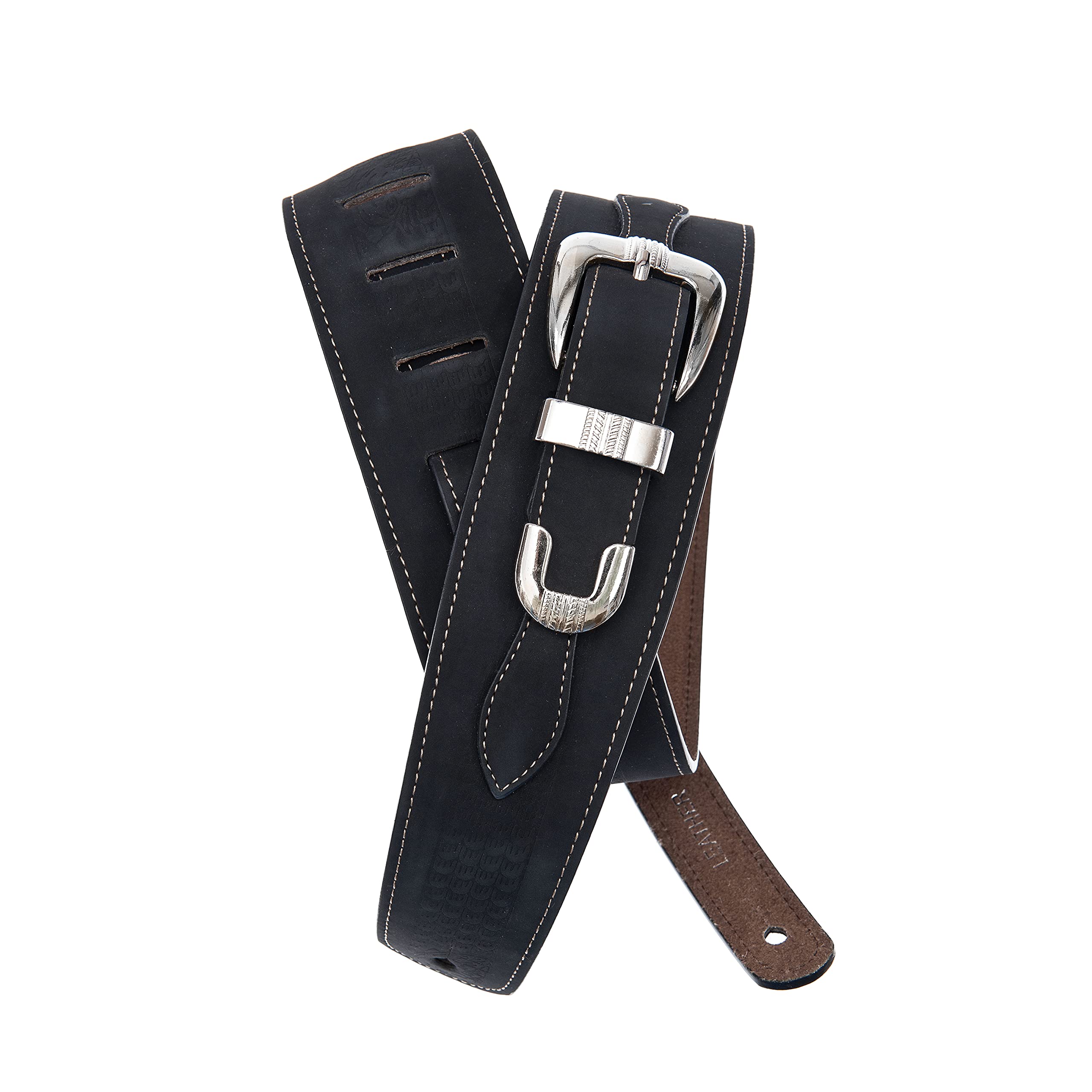 Planet Waves D'Addario Leather Adjustable Guitar Strap, Belt Buckle Black