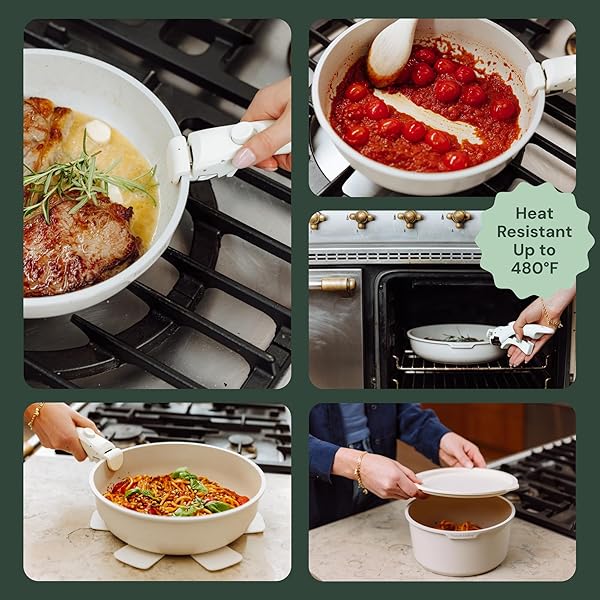 PINNACLE COOKERY 15-PIECE WHITE GRANITE NONSTICK COOKWARE SET – DETACHABLE HANDLES & TEMPERED GLASS LIDS – STACKABLE & COOL-TOUCH – INDUCTION & OVEN SAFE TO 480°F – SCRATCH-RESISTANT, PFOA & PFOS-FREE