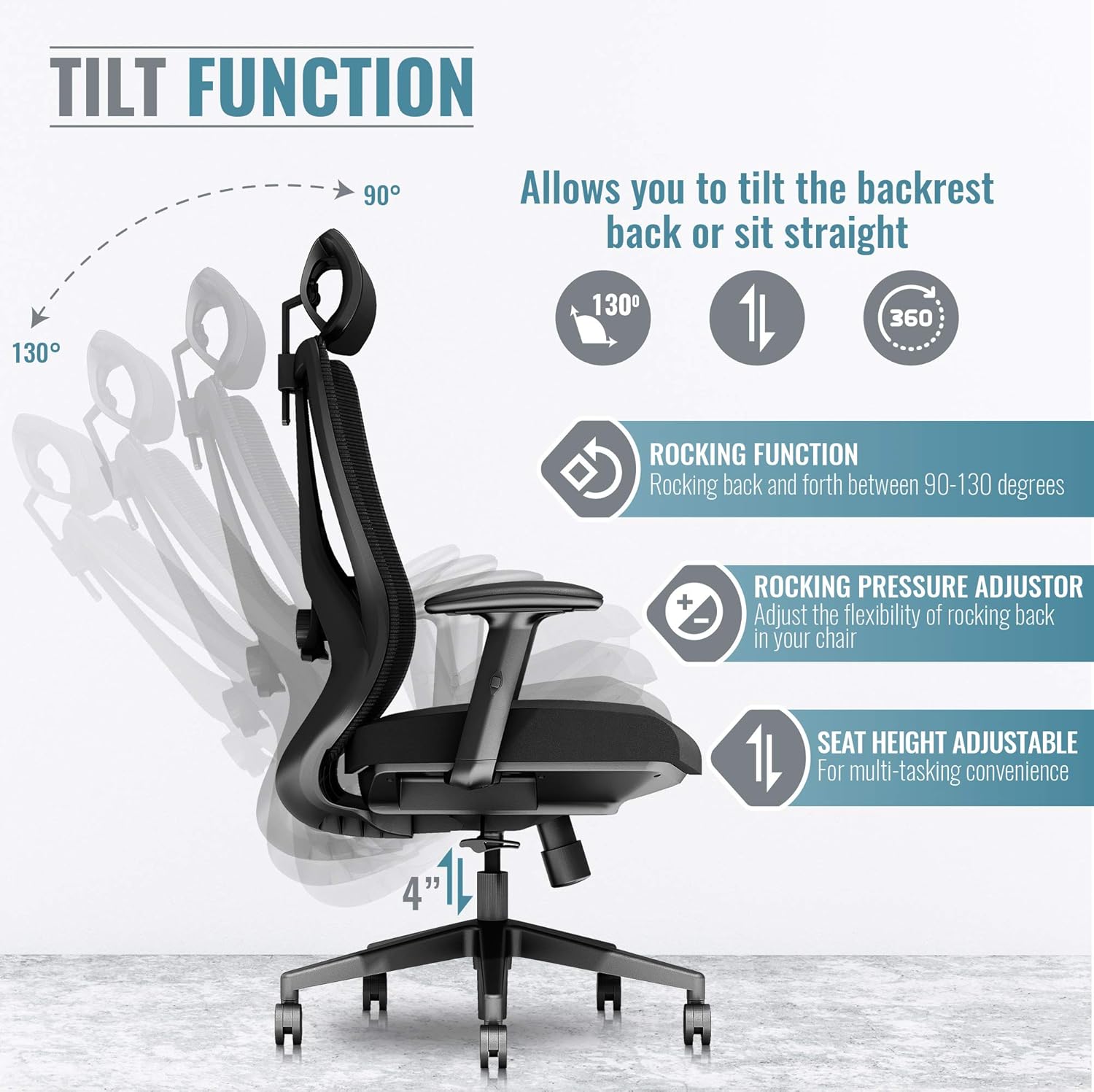 Ergonomic Office Chair Big And Tall High Back - PC Gaming Computer Desk Chair Wheel For Adults Kids Teens - Swivel Adjustable Executive Home Mesh Rolling Comfortable Task Arm Work Chair Lumbar Support: Kitchen & Dining