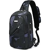 DUSLANG Crossbody Sling Backpacks for Men, Casual Shoulder Backpack Daypack Chest Bags with USB Charger Port For Camping Biking Travel Cycling