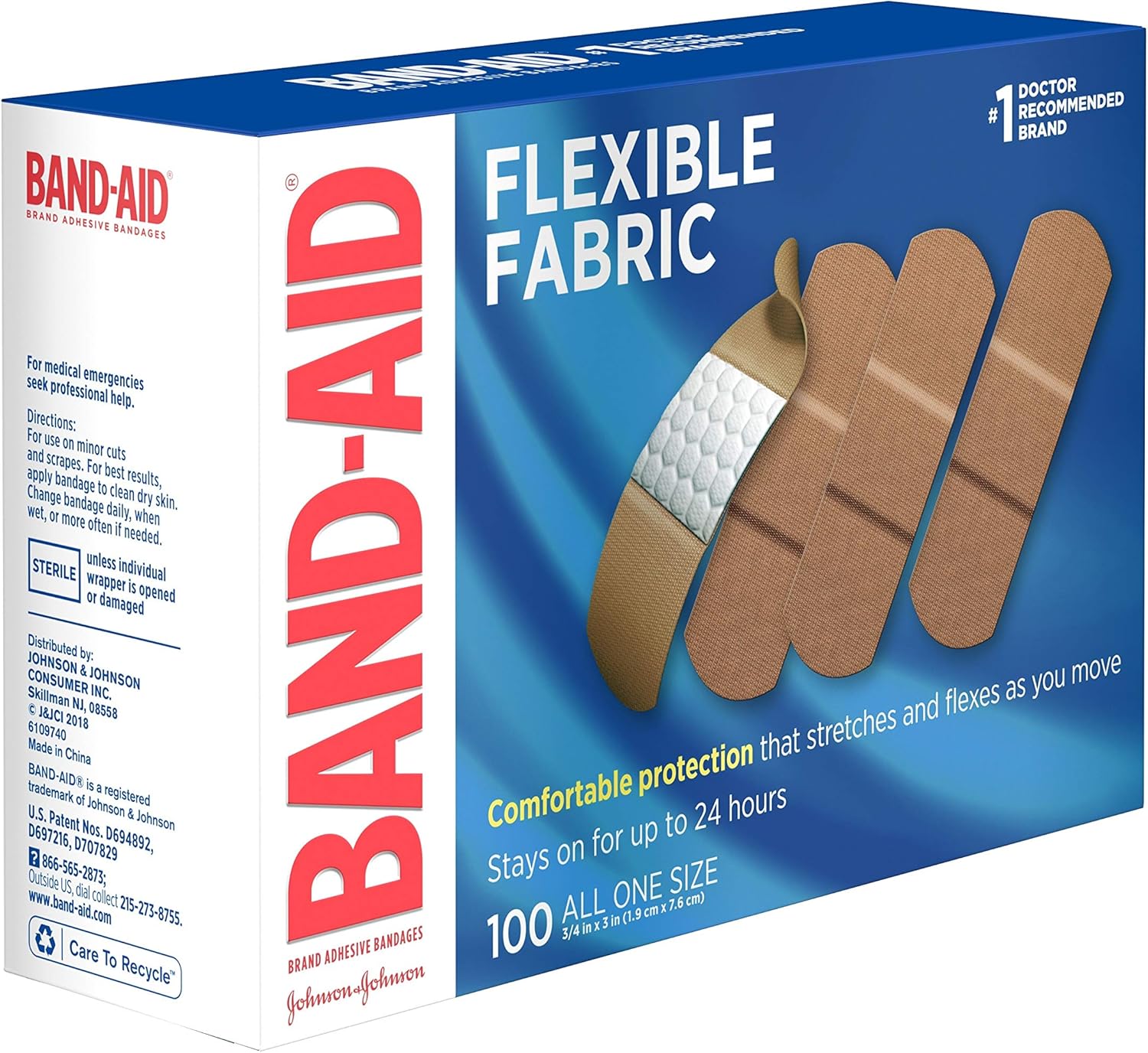 Band-AID Flexible Fabric Adhesive Bandages 3/4 inch X 3 inches (100 count): Health & Personal Care
