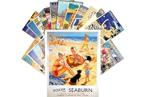 PIXILUV Vintage PostCards 24 pcs Vintage Travel Posters Beach Holidays
