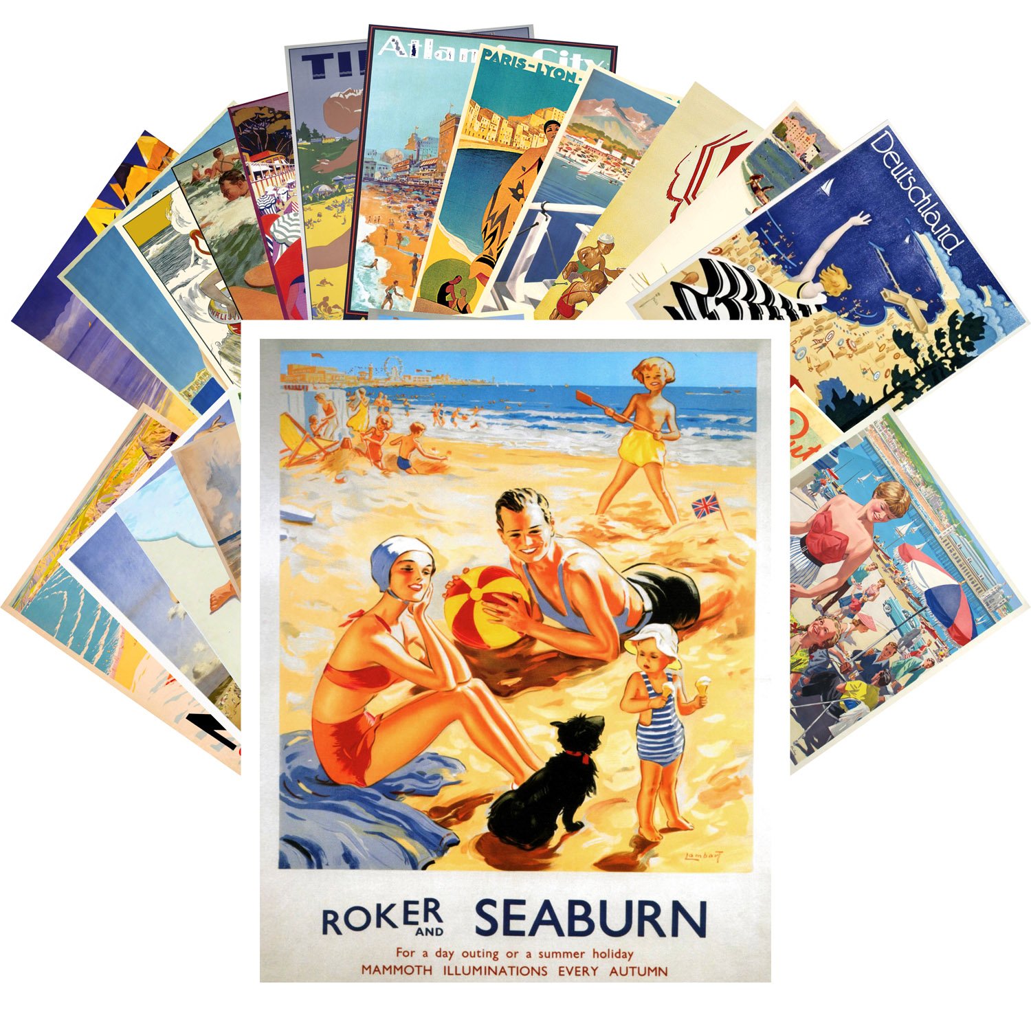 Postcard Pack 24pcs Vintage Travel Posters Beach Holidays