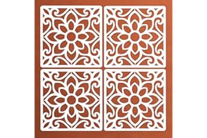 LEYHOONEY 4 Pieces 8 x 8 Inches Reusable Tile Floor Stencils Sunflower Wall Stencils for Painting Floors, Tiles, Walls, Front Porch, Concrete Patio, Wood, Furniture
