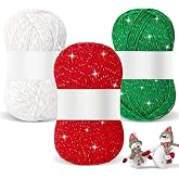 Timgle 3 Skeins Christmas Glitter Yarn, 186 Yards, Red Green White | 100g/ 3.53 oz Each Sparkle Christmas Yarn, Acrylic Yarns for Crocheting,Craft Project, Holiday Gift, Christmas Knitting decor