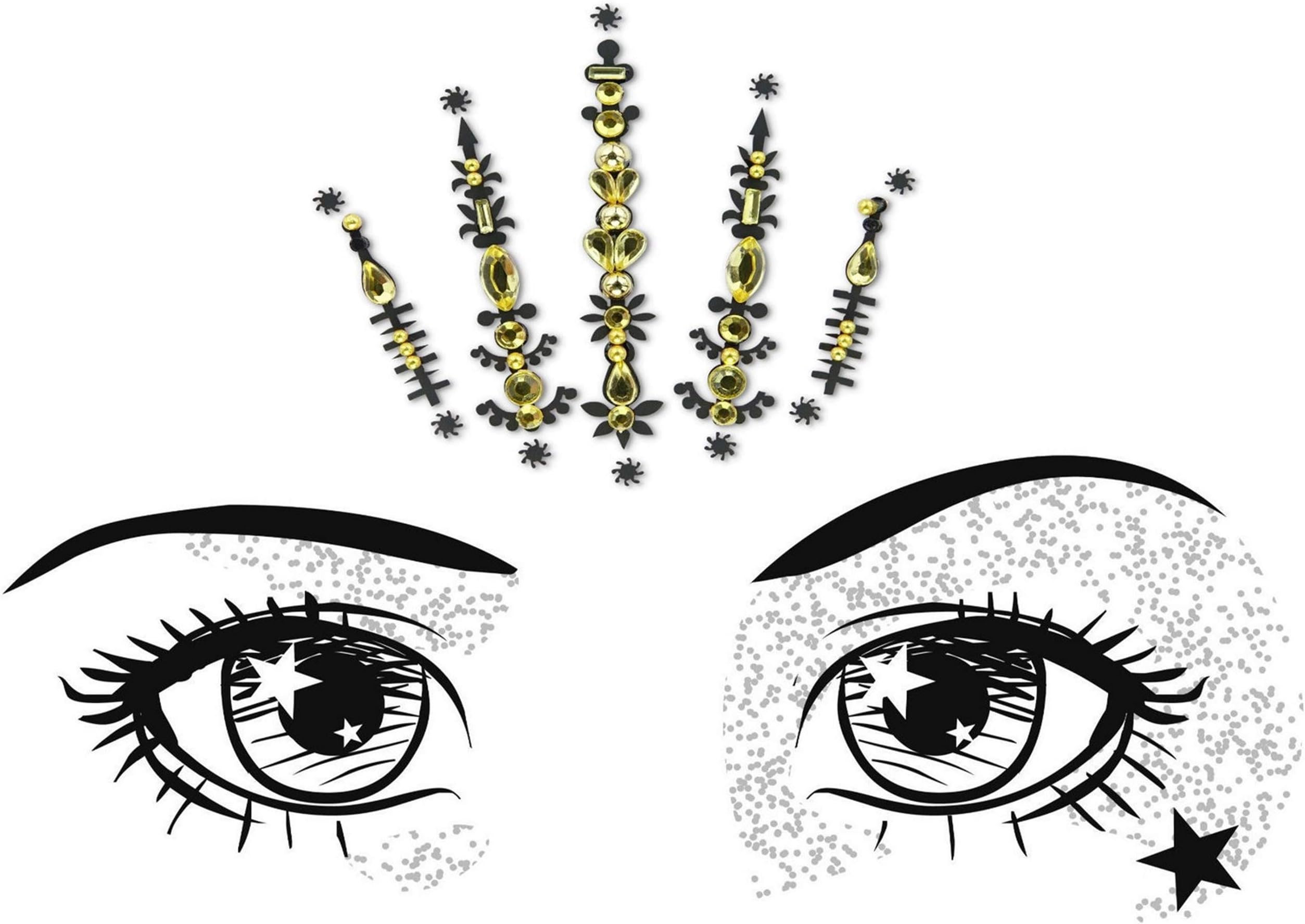 Face Gems/Jewels, Festival Accessories For Women Unique Stick On Rhinestones For Face & Body, Glitter Festival Makeup Essentials, Self Adhesive Temporary Tattoos with Crystal Sticky gems