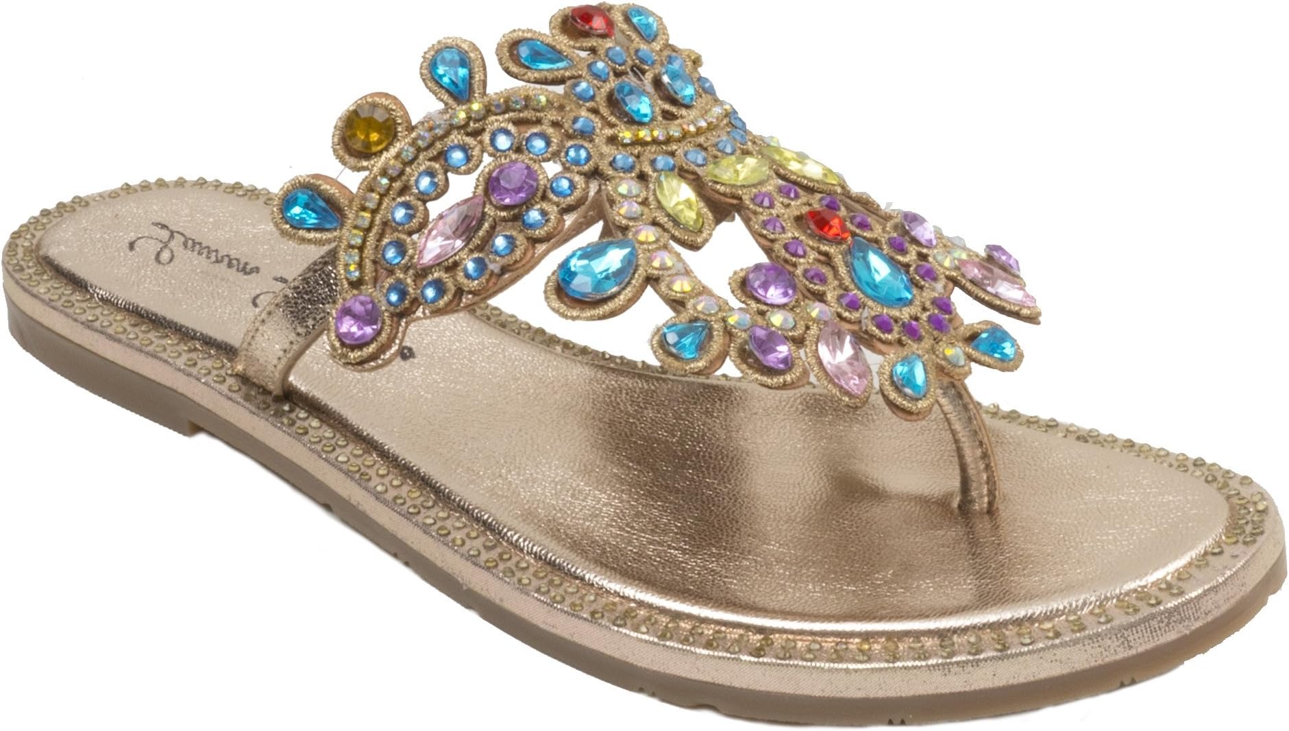 Lauren Lorraine St Tropez Gold Multi Sparkling Iridescent Crystals Shimmering Sandal Gold Multi Size 8.5