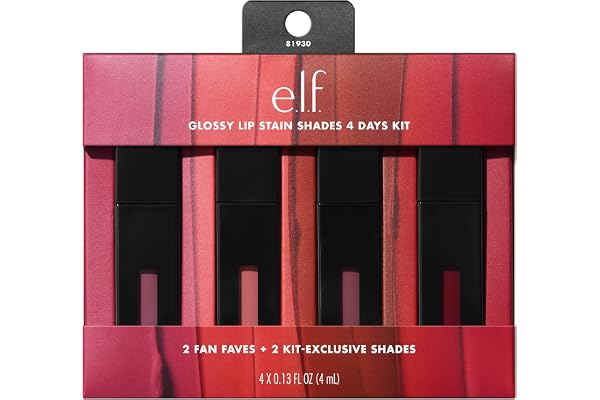 e.l.f. Glossy Lip Stain Shades 4 Days Kit | Long-Lasting Lip Stains For A Sheer Pop Of Color & Subtle Gloss Finish, Vegan & C