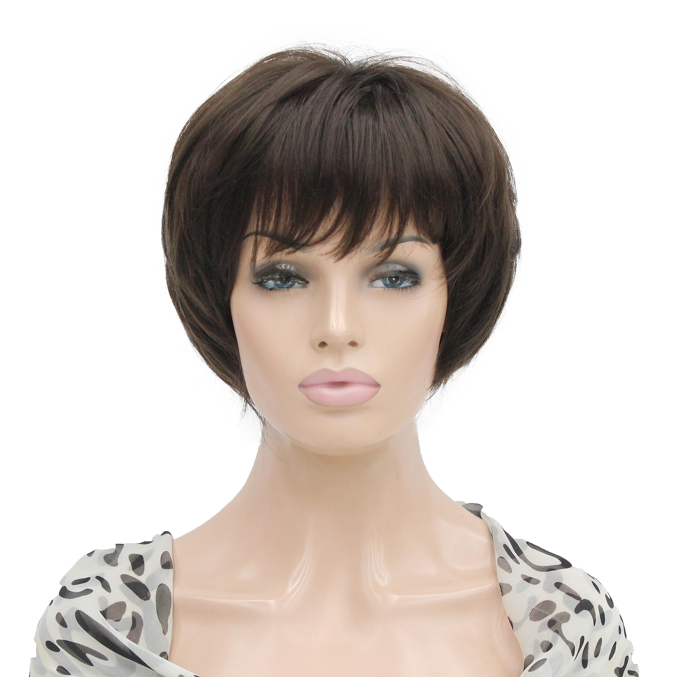 Lydell 8-10" Short Layered Shaggy Heat Resistant Synthetic Wigs Chestnut Brown