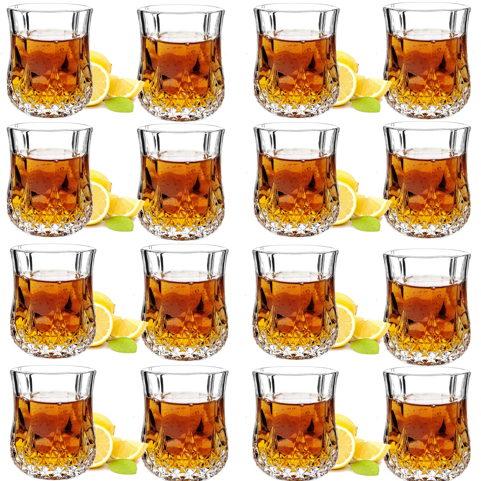 JAIEF 50ml Shot Glasses, Lead-Free Glass, Clear Heavy Base Shot Glass (Set of 16)