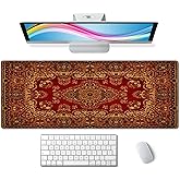 Rug Desk Mat Vintage Retro Boho Large Extended Mouse Pad XL Desk Pad Gaming Mousepad Keyboard Mouse Mat for Computer Laptop 31.5''X11.8'' Non-Slip Rubber Base with Stitched Edges